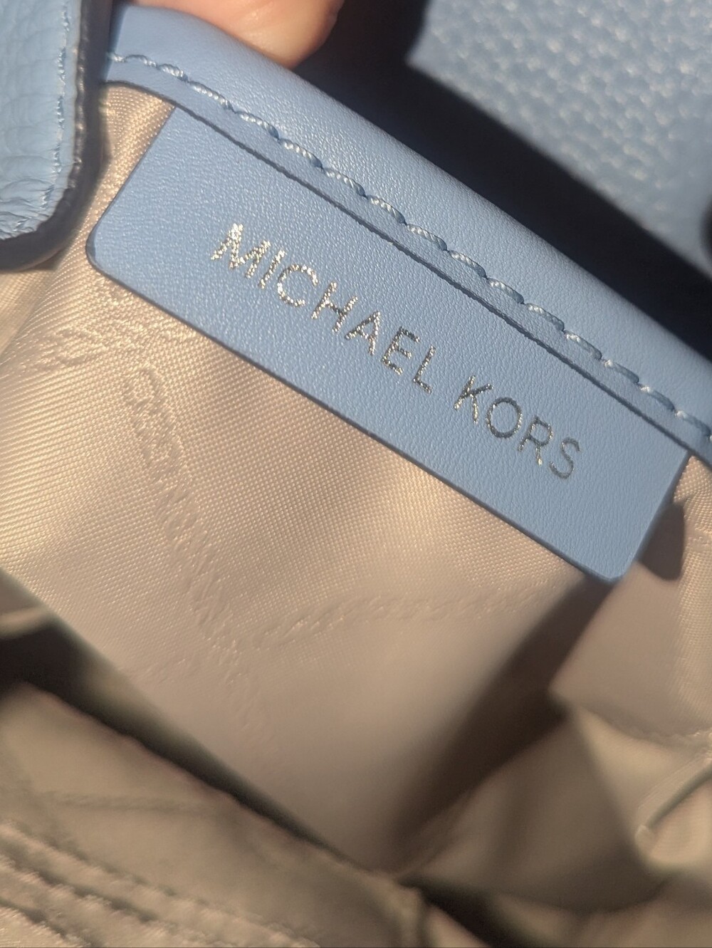 Michael Kors Devon Blue Leather Drawstring Bucket Bag With Silver Hardware - Picture 10 of 12
